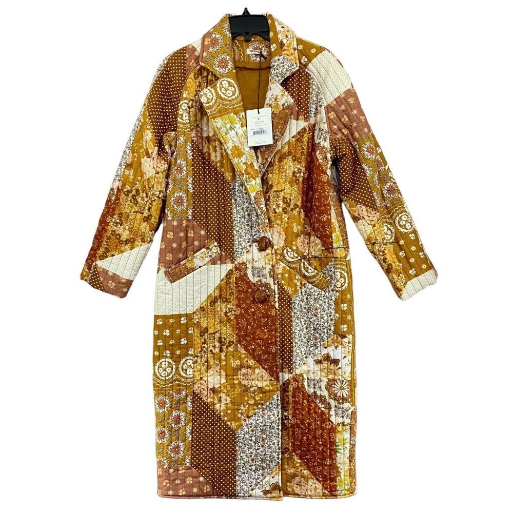 NWT Spell Patchwork Long Coat - Brown and White - Picture 3 of 10